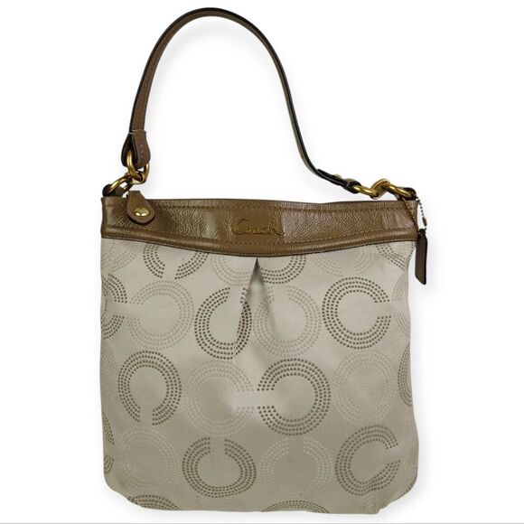 Coach Olive Brown and Cream CC Signature Patterned Shoulder Bag Handbag Purse - Picture 4 of 13